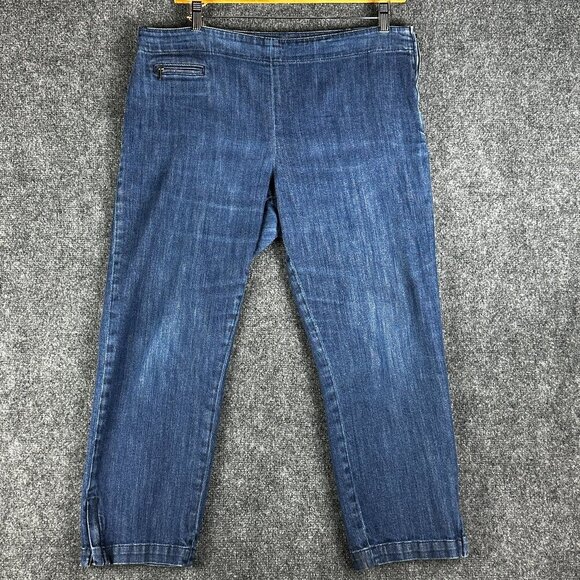 Talbots Womens 16 Jeans Classic Side Zip Skinny Capri  Medium Wash Split Hem - Picture 1 of 8